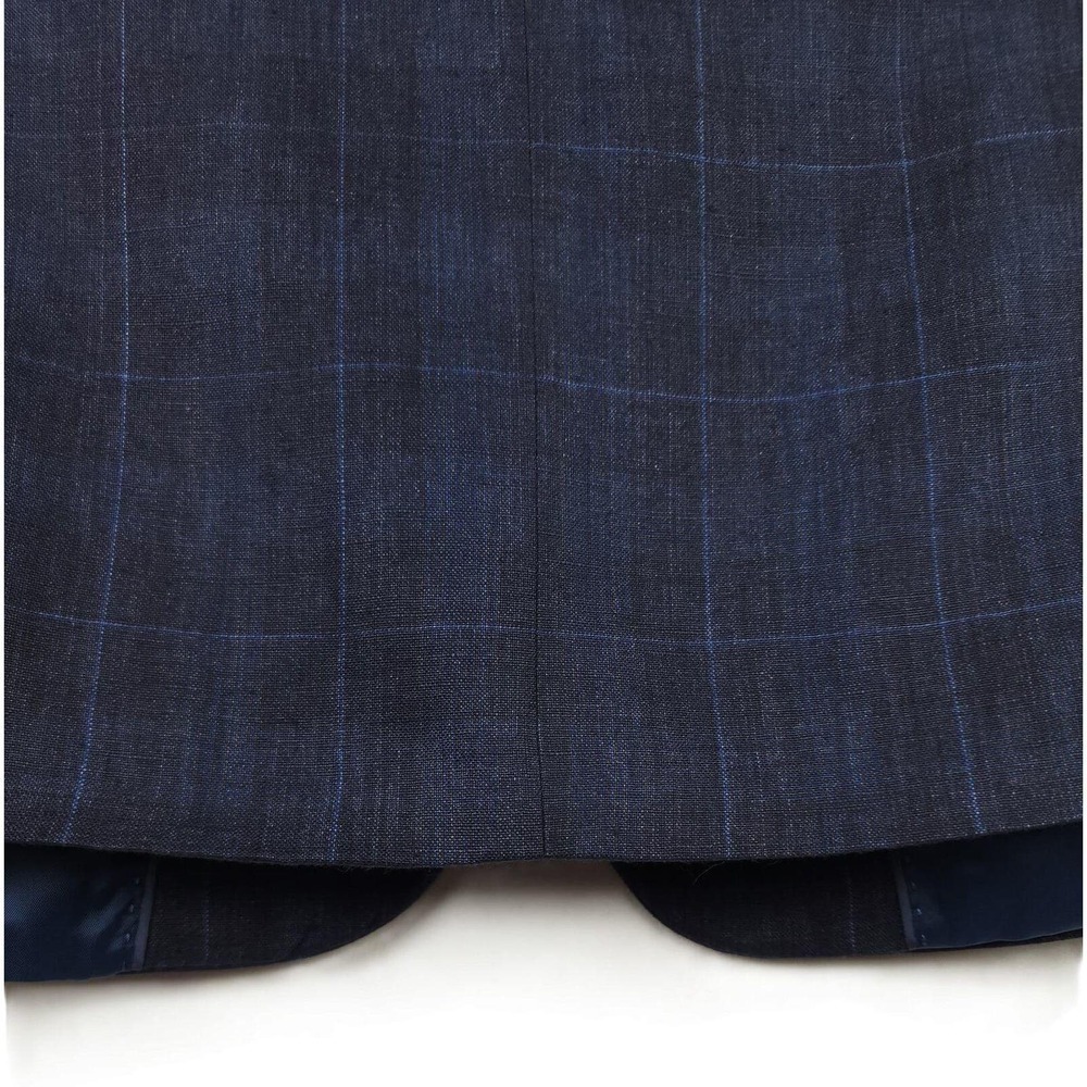 Bar III Mens Slim Fit Linen Sport Coat Blazer 36R Navy Blue Windowpane Plaid NWT - Picture 4 of 5